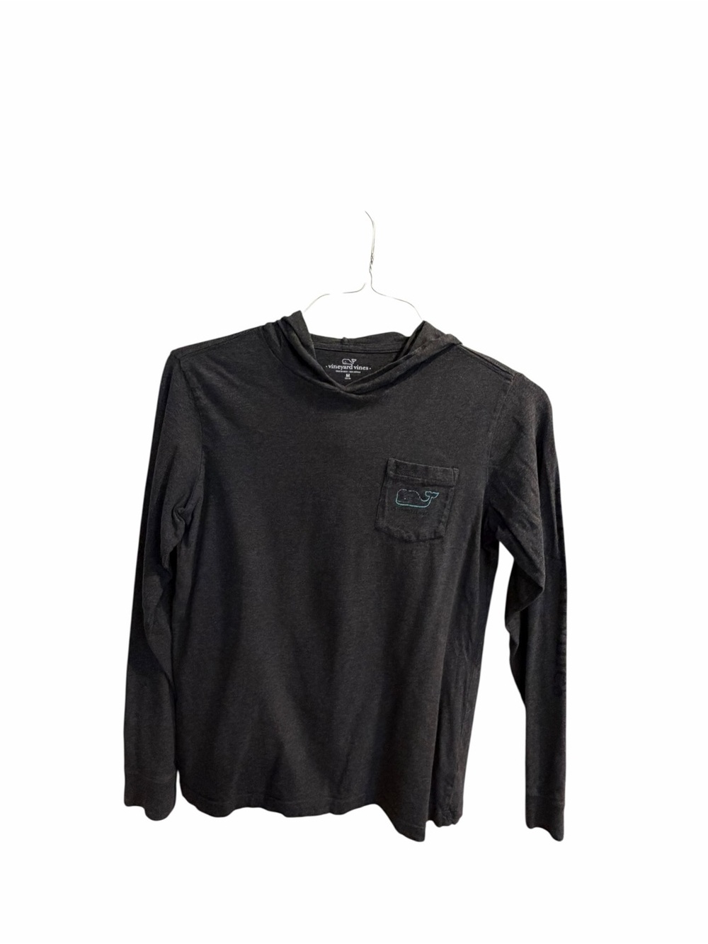 Vineyard Vines Bots Dark Gray Long-Sleeve Hooded Pocket Tee with Whale Logo